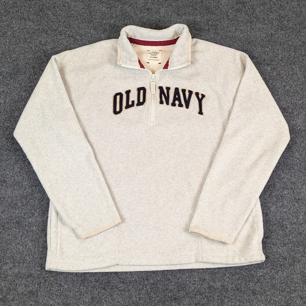 Flaw Old Navy Mens XL Fleece Pullover Quarter Zip Oatmeal Beige Embroidered Logo